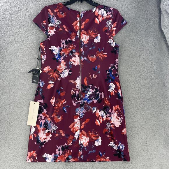 Adrianna Papell Dress Womens 14 Purple Colorful Floral Lined Party Office - Picture 5 of 12